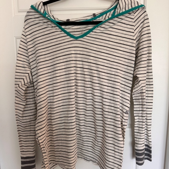 Toad&Co Striped Beachy Hoodie Turquiose and Grey - Picture 5 of 10